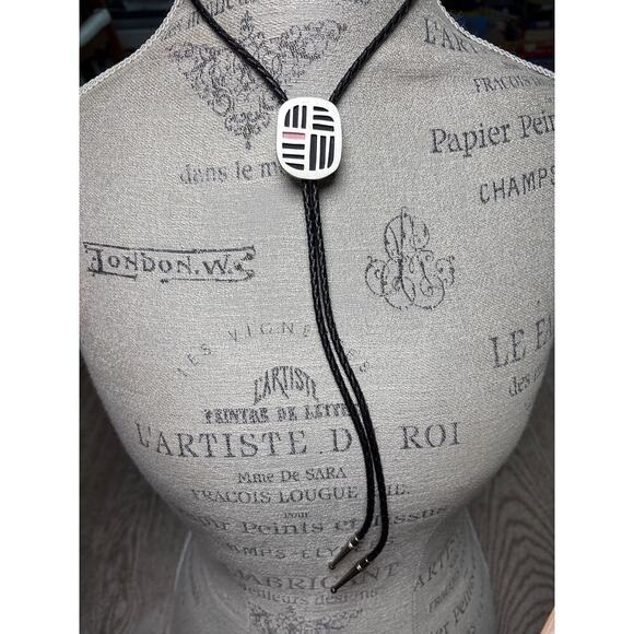 Symbolic Geometric Bolo Tie | Pink & Black Trigram-Inspired Western Art - Picture 1 of 3